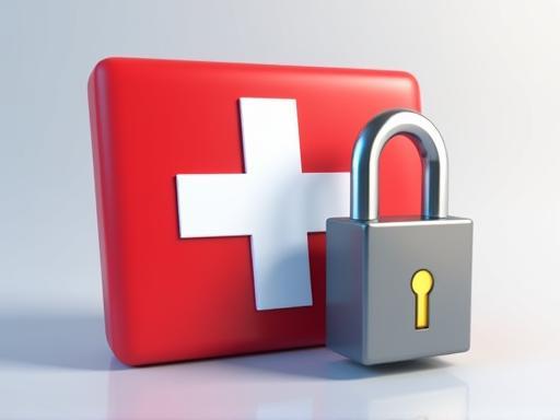 Swiss flag symbolizing official service and security padlock icon